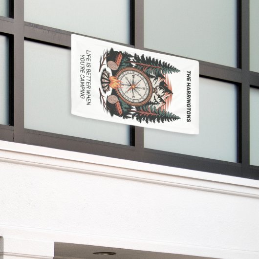 Aangepaste naam & tekst kamperen spandoek (Buitenkant Gebouw)