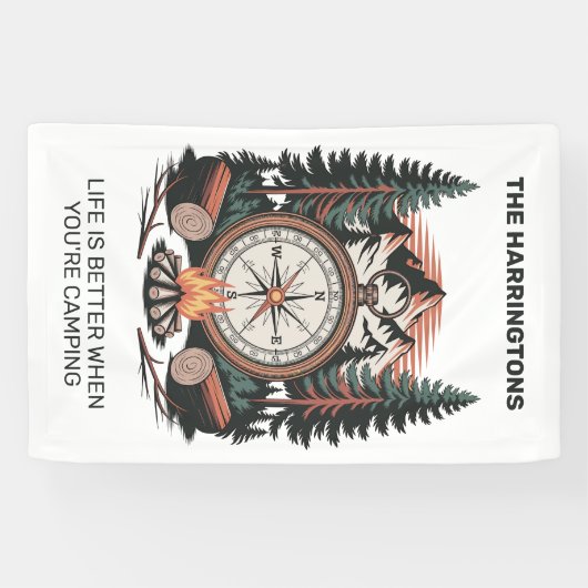 Aangepaste naam & tekst kamperen spandoek (Horizontaal)