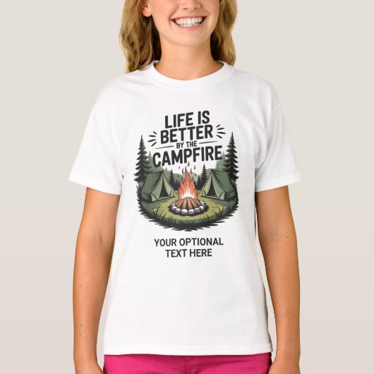 Aangepaste naam & tekst kamperen t-shirt (Voorkant)