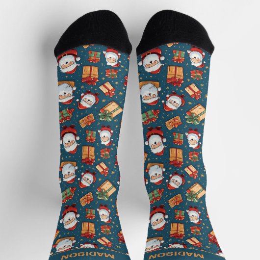 Aangepaste naam & tekst Kerstmis Santa Sokken (Top)
