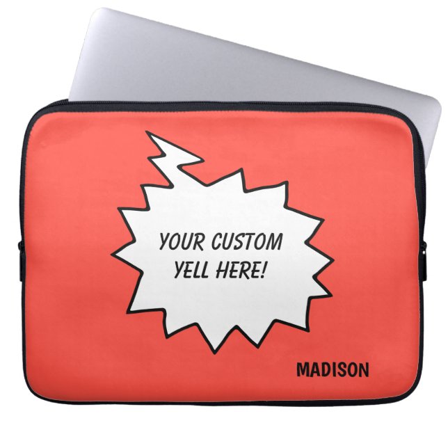 Aangepaste naam, tekst & kleur, gele bubbel laptop sleeve (Voorkant)
