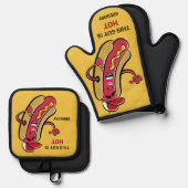 Aangepaste Naam, Tekst & Kleur Hot Dog Ovenwant & Pannenlap Set (Voorkant / Achterkant)