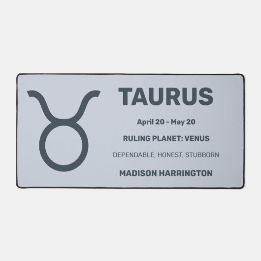 Aangepaste naam / tekst & kleur Zodiac Sign Stier Bureaumat (Voorkant)