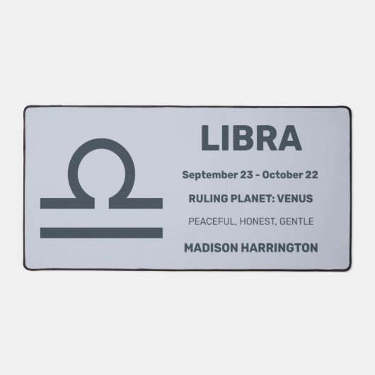 Aangepaste naam / tekst & kleur Zodiac Sign Weegsc Bureaumat (Voorkant)