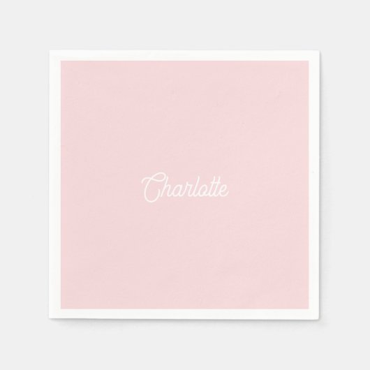 Aangepaste naam tekst Licht Roze witte minimalisti Servet (Voorkant)