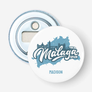 Aangepaste naam / tekst Malaga Spanje Button Flesopener