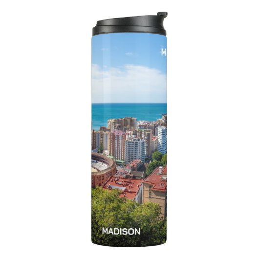 Aangepaste Naam & Tekst Malaga Spanje Gebied Foto Thermosbeker (Gedraaid links)