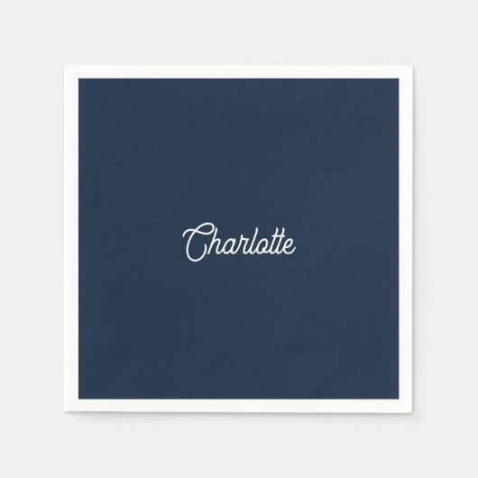 Aangepaste naam tekst marineblauw wit minimalistis servet (Voorkant)