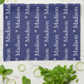 Aangepaste naam tekst marineblauw wit patroon theedoek (Gevouwen)