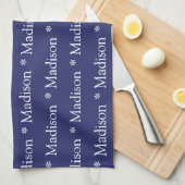 Aangepaste naam tekst marineblauw wit patroon theedoek (Quarter Fold)