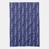 Aangepaste naam tekst marineblauw wit patroon theedoek (Verticaal)