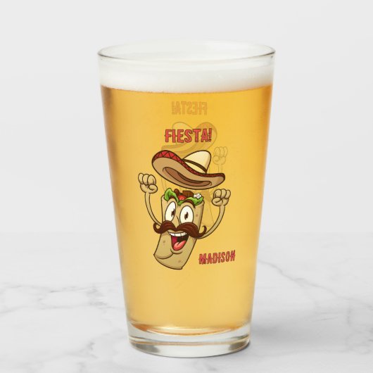 Aangepaste naam & tekst Mexicaans feest Glas (Achterkant gevuld)