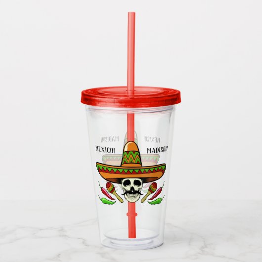 Aangepaste naam/tekst Mexicaanse schedel tumblers Acryl Drinkbeker (Voorkant)