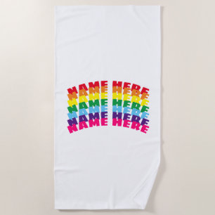 Aangepaste naam tekst monogram regenboog wit strandlaken