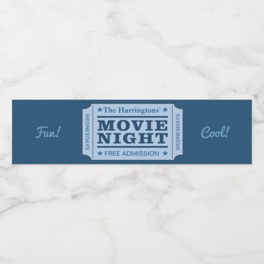 Aangepaste naam & tekst "Movie Ticket" labels Waterfles Etiket (Enkel label)
