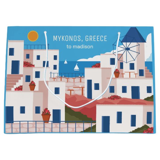 Aangepaste naam & tekst Mykonos Griekenland Groot Cadeauzakje (Voorkant)