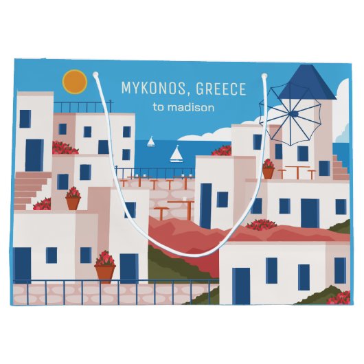 Aangepaste naam & tekst Mykonos Griekenland Groot Cadeauzakje (Achterkant)