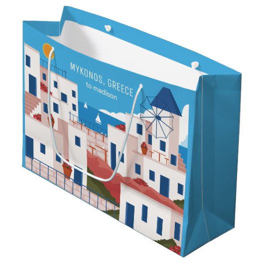 Aangepaste naam & tekst Mykonos Griekenland Groot Cadeauzakje (Voorkant Gekanteld)