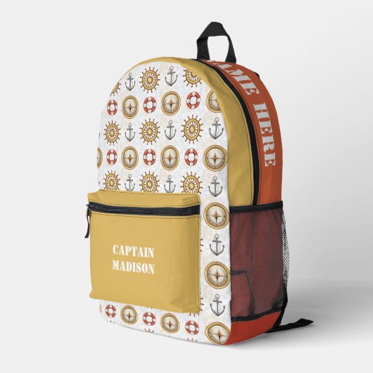 Aangepaste naam & tekst nautisch patroon bedrukte rugzak (Achterkant Hoek Rechts)