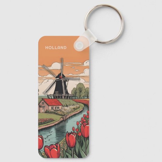 Aangepaste Naam & Tekst Nederland Windmolens Sleutelhanger (Achterkant)