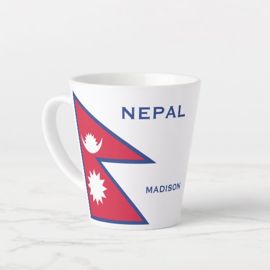 Aangepaste Naam & Tekst Nepal Vlag Latte Mok (Linkerhoek)