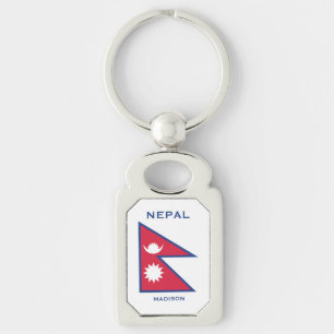 Aangepaste Naam & Tekst Nepal Vlag Sleutelhanger