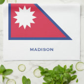 Aangepaste Naam & Tekst Nepal Vlag Theedoek (Gevouwen)