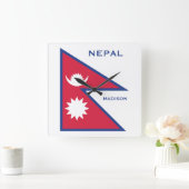 Aangepaste Naam & Tekst Nepal Vlag Vierkante Klok (Huis)