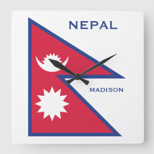 Aangepaste Naam & Tekst Nepal Vlag Vierkante Klok