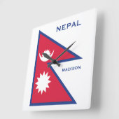 Aangepaste Naam & Tekst Nepal Vlag Vierkante Klok (Hoek)