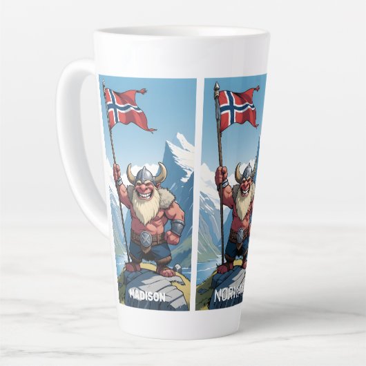 Aangepaste naam & tekst Noorse trol Latte Mok (Linkerhoek)