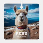 Aangepaste Naam & Tekst Peru Llama Metalen Ornament (Achterkant)