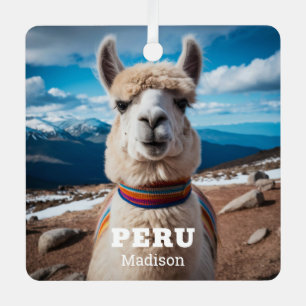 Aangepaste Naam & Tekst Peru Llama Metalen Ornament