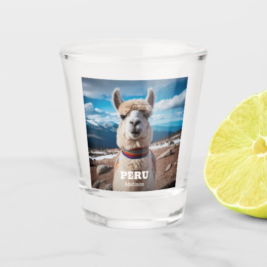 Aangepaste Naam & Tekst Peru Llama Shot Glas (Voorkant)