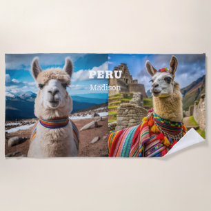 Aangepaste Naam & Tekst Peru Llama Strandlaken