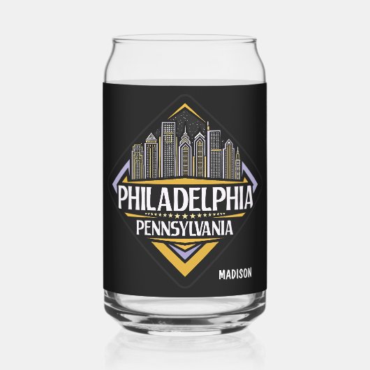 Aangepaste naam / tekst Philadelphia Pennsylvania Blikvorm Glas (Voorkant)