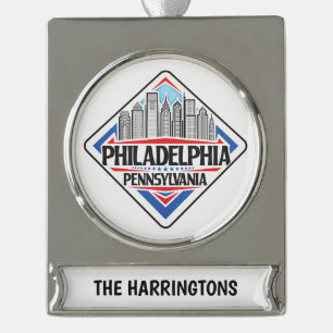 Aangepaste naam / tekst Philadelphia Pennsylvania Verzilverd Banner Ornament