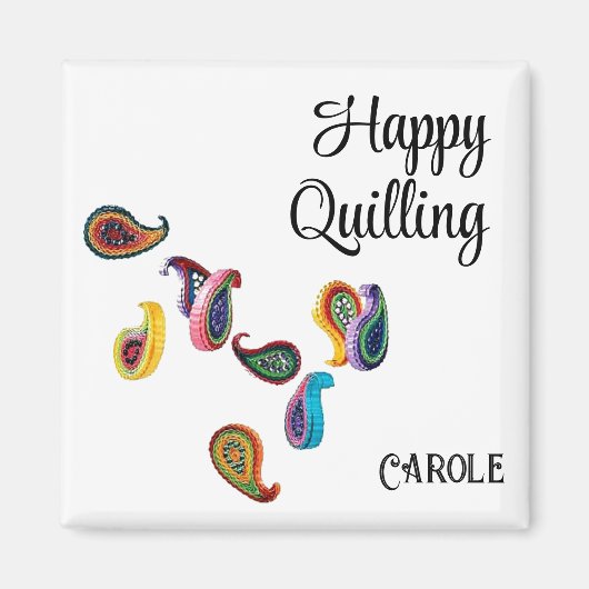 Aangepaste naam tekst, Quilled Paisleys 2-inch mag Magneet (Voorkant)
