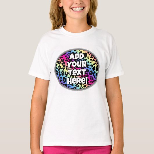Aangepaste Naam Tekst Rainbow Leopard Patroon Afdr T-shirt (Voorkant)