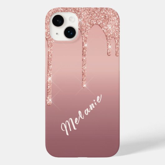 Aangepaste naam Tekst Roos Gold Blush Glitter Driv Case-Mate iPhone Case (Achterkant)