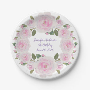 Aangepaste naam, tekst, roze rozen papieren bord f