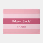 Aangepaste naam & tekst Roze strepen Deurmat (Voorkant)