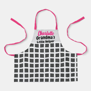 Aangepaste naam & tekst roze strings geruit patroo schort