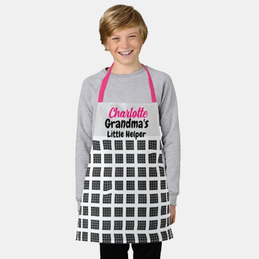 Aangepaste naam & tekst roze strings geruit patroo schort (Gedragen)