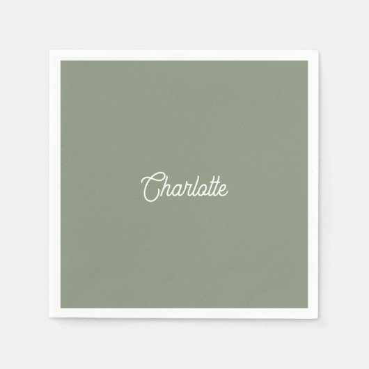 Aangepaste naam tekst Sage Green witte minimalisti Servet (Voorkant)