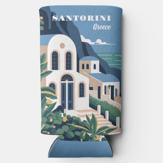 Aangepaste naam & tekst Santorini Griekenland Seltzer Blikjeskoeler (Achterkant)