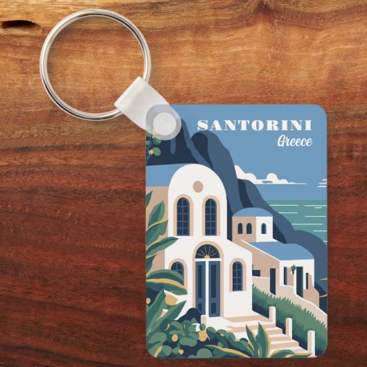 Aangepaste naam & tekst Santorini Griekenland Sleutelhanger (Voorkant)