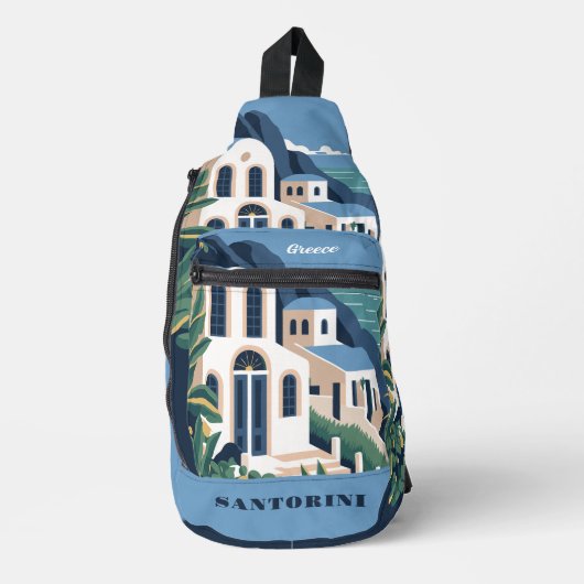 Aangepaste naam & tekst Santorini Griekenland Sling Bag (Voorkant)