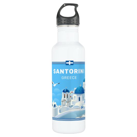 Aangepaste naam & tekst Santorini Griekenland Waterfles (Voorkant)
