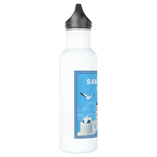 Aangepaste naam & tekst Santorini Griekenland Waterfles (Links)